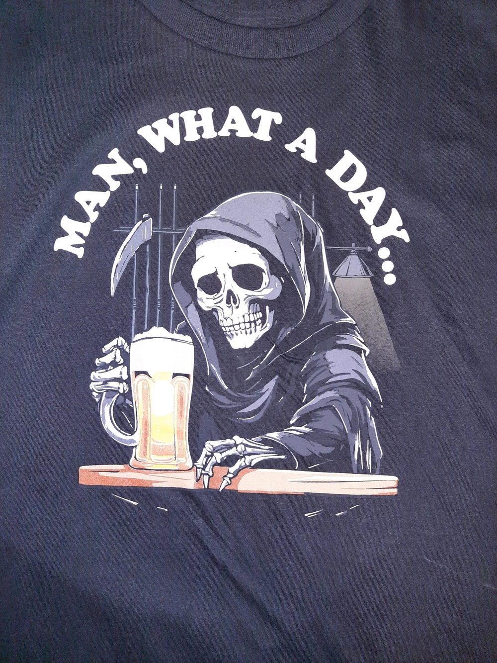 Man, What a Day...Beer Drinking Skeleton Graphic Tee - Black